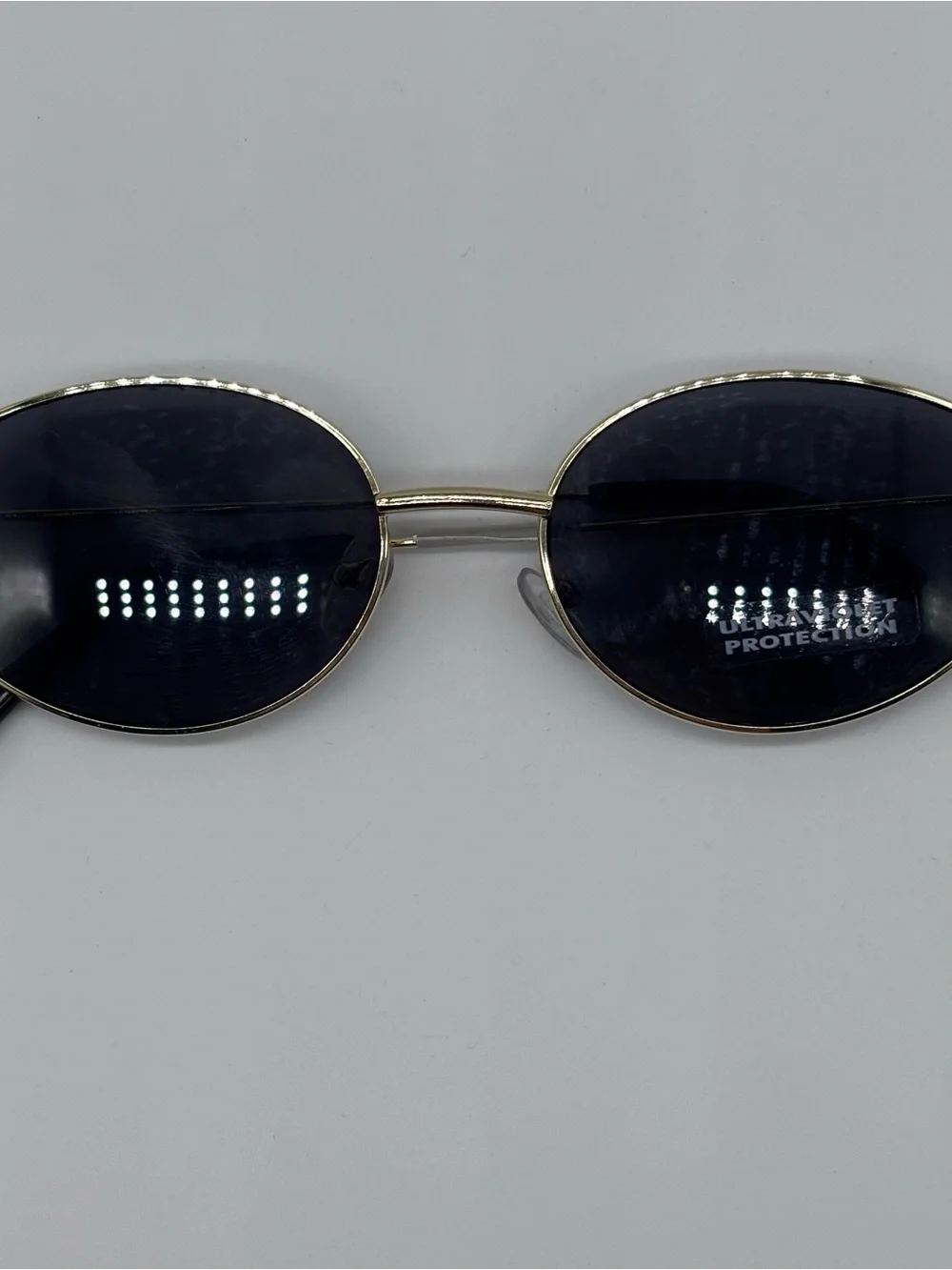 Retro Gold Oval Wireframe Sunglasses with Black Lenses